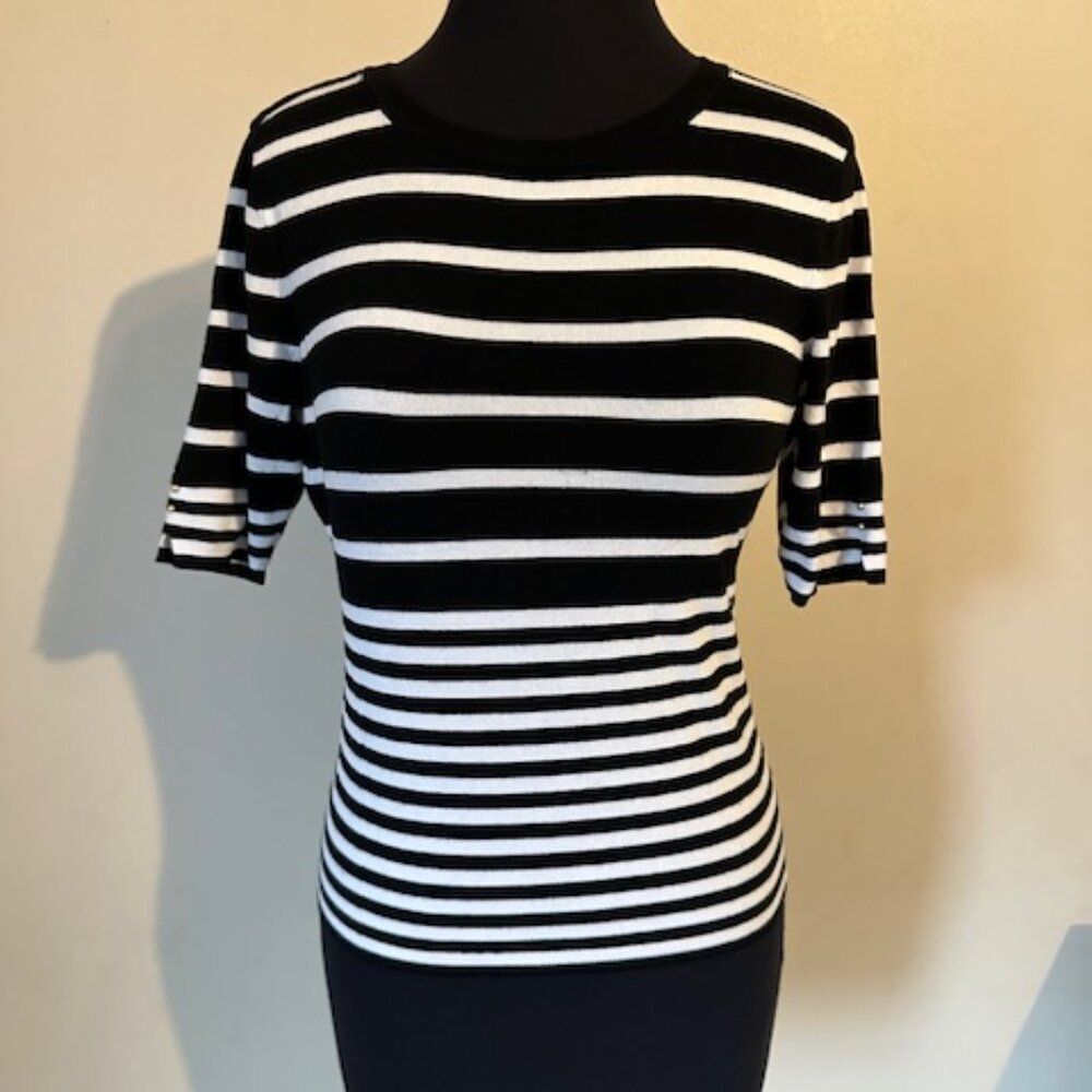 White House Black Market Black and White Striped Sweater Top 8603 Small